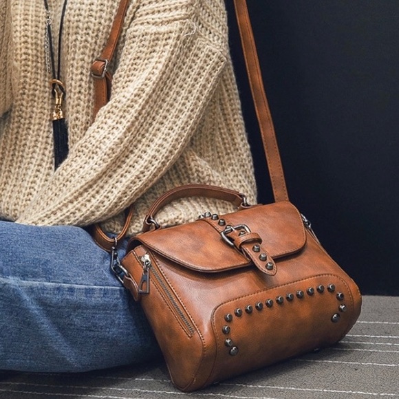 Brown studded shoulder bag,cross body,Steampunk - Picture 5 of 8